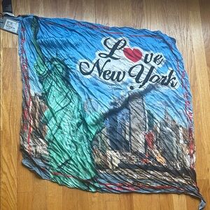 Balenciaga Blue and Green 'Love New York' silk wrinkle scarf
